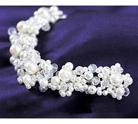 TONZN Cerchietto da Sposa in Cristallo di Perle Bianche Cerchietto da Sposa Accessori per Capelli da Sposa Cerchietto di Perle (Bianco 1 pz (1 Confezione))
