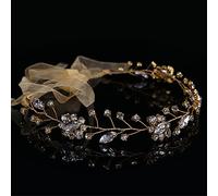 TONZN Cerchietto di Cristallo Fatto a Mano Accessori per Capelli da Donna Accessori per la Fronte Nastro Accessori per Capelli da Sposa (Oro 1 pz (1 Confezione))