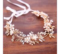TONZN Cerchietto per Capelli da Sposa con Fiori, Accessori per Capelli con Strass di Cristallo, Fatto a Mano, Copricapo da Sposa (Oro 1 pz (1 Confezione))