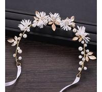 TONZN Copricapo di Diamante Fiore Perla Fascia da sposa Foglia d'oro Perla Fascia Accessori per Capelli da Matrimonio Fiore Matrimonio Fascia Acconciatura da sposa