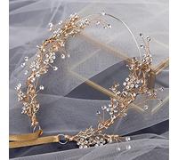 TONZN Copricapo di Diamanti, Cerchietto da Sposa in Oro retrò, Cerchietto Lungo in Cristallo Rosso, Accessori per Capelli da Sposa Morbidi in Stile Europeo, per Abito da Sera