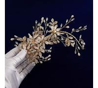 TONZN Copricapo di Diamanti Moda Fiore Perla Oro Fascia da Sposa Cristallo Fascia Morbida da Sposa Fiore Accessori per Capelli Copricapo di Cristallo