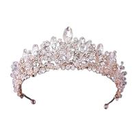 TONZN Diadema da sposa a forma di cuore con perle di cristallo e oro rosa, corona di lusso con diamanti, grande corona di concorso di bellezza in Strass, accessori per capelli da sposa