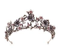 TONZN Diadema di Diamante con Fiore e Diamante Nero e Perle per Sposa Corona di Matrimonio Coreano Compleanno Accessori per Fascia
