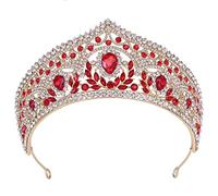 TONZN Diamond Tiara, corona da sposa, strass rossi, accessori per la fotografia di matrimonio, corona