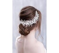 TONZN Fascia per Capelli con Fiori, Accessori per Capelli da Sposa, Copricapo con Fiori di Strass, Pettine per Capelli, Fermaglio per Capelli, Accessori per Capelli da Sposa (Argento)