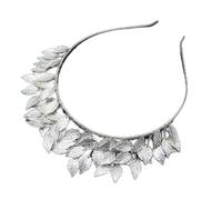 TONZN Fascia per Capelli con Perle e Foglie Intrecciate Fatta a Mano, Tiara, Fascia per Capelli da Sposa, Copricapo da Sposa (Argento 1 pz (1 Confezione))