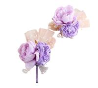 TONZN Fiore da polso con rosa viola e catena di perle Bracciale con fiore da polso per damigella d'onore, 2 pezzi/set (set misto)