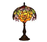 TONZN Lampada da Tavolo in Vetro colorato Tiffany, Lampada da Comodino, Paralume Floreale Creativo retrò, Base in Lega, Adatta per Illuminazione di camere da Letto, Hotel e Bar