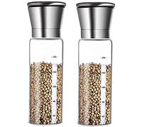 TONZN Macina Sale e Pepe, Regolazione Manuale, macina in Ceramica, macina spezie di Grande capacità, Spazzola in Acciaio Inox 304 e Corpo in Vetro (2 pezzi-450 ml) Macina Sale e macina Pepe (270 ml.)