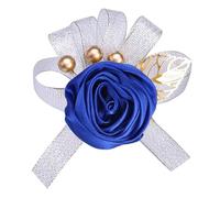 TONZN Nastro rosa corpetto da polso e avorio Schifler nuziale damigelle braccialetto da polso fiore (set misto blu reale)