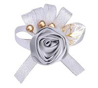 TONZN Nastro rosa corpetto da polso e braccialetto avorio Siffre da sposa per damigelle d'onore braccialetto fiore (set misto argento)
