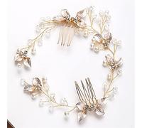 TONZN Pettine per Capelli a Foglia di Perla, Fascia per Capelli, Accessori per Capelli da Donna, Fascia per Capelli da Sposa (Oro)