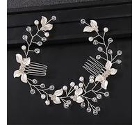 TONZN Pettine per Capelli a Forma di Foglia di Perla, Accessori per Capelli, Accessori per Capelli da Donna, Fascia per Capelli da Sposa (Argento)