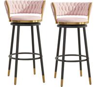 TONZN Sedia da Bar Girevole in Pelle Grigia e Arancione da 2 Pezzi con Gambe in Acciaio e poggiapiedi (Gambe in Metallo Rosa e Nero da 75 cm)