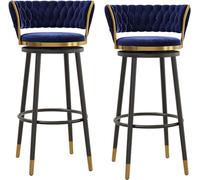 TONZN Sedia da Bar Girevole in Pelle Grigia e Arancione da 2 Pezzi con Gambe in Acciaio e poggiapiedi (Gambe in Metallo Blu e Nero da 65 cm)