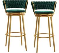 TONZN Sedia da Bar Girevole in Pelle Grigia e Arancione da 2 Pezzi con Gambe in Acciaio e poggiapiedi (Gambe in Metallo Verde Oro 75 cm)