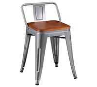 TONZN Sedia da Bar retrò per casa, Ristorante, caffetteria, Sedia da Pranzo, Struttura in Ferro/Seduta in Legno massello/Piedino Antiscivolo, Grigio Argento