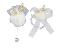 TONZN Set corsage con fiore da polso con perle in foglia d'oro con catena di perle Fiore da polso con fiore in avorio Sposa damigella d'onore (set misto)