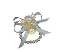 TONZN Set da 2 pezzi di corpetto da polso rosso e catena di perle champagne sposa damigella d'onore braccialetto da polso con fiore (2 pezzi di fiore da polso grigio)