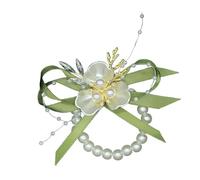 TONZN Set di 2 braccialetti da polso con corpetto rosso e catena di perle, champagne, sposa, damigella d'onore, bracciale con fiore (fiore da polso verde, 2 pezzi)