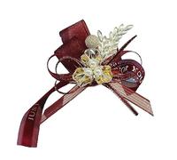 TONZN Set di 2 pezzi di ramo di perle da polso con fiore rosso in maglia con braccialetto color champagne per sposa e damigella d'onore (bordeaux)