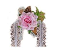 TONZN Set di 2 pezzi mano fiore rosa fiore polso fiore cinturino in pizzo bianco sposa damigella d'onore braccialetto fiore da polso (rosa 2 pezzi)