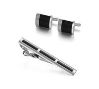 TONZN Set di Gemelli con fermacravatta da Uomo in Smalto Nero (Nero Come Mostrato)