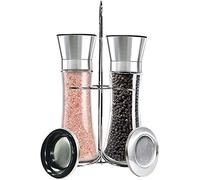 TONZN Set di macinapepe e macinasale con macina in Ceramica Regolabile Macina spezie Macina Sale e Pepe in Acciaio Inossidabile Fatto a Mano con Supporto Macina Sale Macina Sale e Pepe