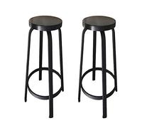 TONZN Set di sgabelli da Bar in Metallo Industriale Moderno con Seduta in Legno massello, sgabelli da Cucina Neri opachi, Set da 2 Pezzi (Tubo Piatto Nero Opaco da 31,5 Pollici)