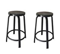 TONZN Set di sgabelli da Bar in Metallo Industriale Moderno con Seduta in Legno massello, sgabelli da Cucina Neri opachi, Set da 2 Pezzi (Tubo Piatto Nero Opaco da 20 Pollici)