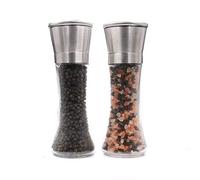 TONZN Set macina Sale e Pepe dal Design Moderno, macina Sale e Pepe di qualità Premium con Grana Regolabile, Contenitore per spezie in Acciaio Inox Spazzolato e Corpo in Vetro