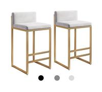 TONZN Sgabello da Bar Girevole in Pelle Grigio e Arancione a 2 Pezzi con Gambe in Acciaio e poggiapiedi (Struttura in Platino)
