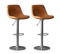 TONZN Sgabello da Bar Girevole in Pelle Grigio e Arancione da 2 Pezzi con Gambe in Acciaio e poggiapiedi (Gambe Marrone Argento)
