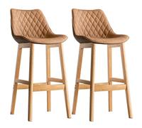 TONZN Sgabello da Bar Girevole in Pelle Grigio e Arancione da 2 Pezzi con Gambe in Acciaio e poggiapiedi (Marrone 61 cm)