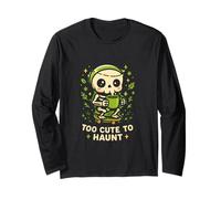 Too Cute To Haunt, Accogliente Design a Forma di Scheletro per Halloween Maglia a Manica