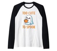 Too Cute To Spook Divertente Halloween Carino Kawaii Zucca Fantasma Maglia con Maniche Raglan