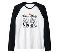 Too Cute To Spook Girls - Costume da Fantasma di Halloween per Donne Maglia con Maniche Raglan