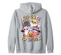 Too Cute To Spook Kawaii Halloween Animali Zucca Fantasma Divertente Felpa con Cappuccio