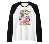 Too Cute To Spook Kawaii Halloween Animali Zucca Fantasma Divertente Maglia con Maniche Raglan