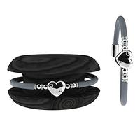 Too Late Bracciale Donna Caucciù con Strass e Charm, Bracciale Macaron Mignon Gioiello con Charm Cuore Stella Portafortuna - 100% Made in Italy (love, argento)