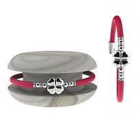 Too Late Bracciale Donna Caucciù con Strass e Charm, Bracciale Macaron Mignon Gioiello con Charm Cuore Stella Portafortuna - 100% Made in Italy (luck, fucsia)