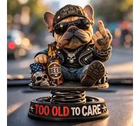 Too Old To Care Dashboard Bobblehead,2 pezzi Funny Dog Car Dashboard ornamento con base primaverile, divertente resina Nodding Head Dog Ornamento Tough Bulldog Bobble Head Figures for CarDashboard