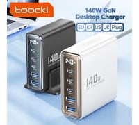 Toocki 140W GaN caricatore USB 5 in1 Desktop ricarica rapida caricatore USB tipo C caricatore Display a LED per iPhone Xiaomi Smartphone Laptop