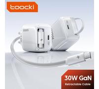 Toocki GaN 30W Caricatore USB veloce PD Ricarica rapida per iPhone16 15 Caricatore rapido USB tipo C Ricarica rapida Cavo retrattile integrato