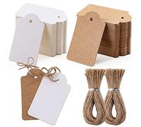 Toocoo 200 etichette regalo di alta qualità con stringa, 100 etichette regalo bianche e 100 etichette regalo marroni, etichette per gioielli disponibili su entrambi i lati, per matrimonio, Natale