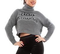 Toocool Maglione Donna Corto Crop Ciao Amore Pullover Tricot Dolcevita VI-3065 [Taglia Unica,Grigio]