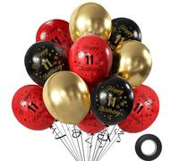 Tookala 11° compleanno, palloncini decorativi, rossi, 12 pezzi, nero, rosso, oro, palloncini, numeri 11, 11th Happy Birthday, 11° compleanno, decorazione per feste per bambini, ragazze e ragazzi