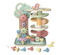 Tooky Toy Circuito a biglie con animali | Percorso a biglie in legno con ruote dentate, perline e figurine | Giochi educativi a partire dai 18 mesi