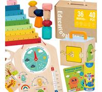 Tooky Toy montessori box educativo 6 in 1: box con serrature, pietre di equilibrio, tabella del meteo, conteggio 1-10, album da colorare e libricino